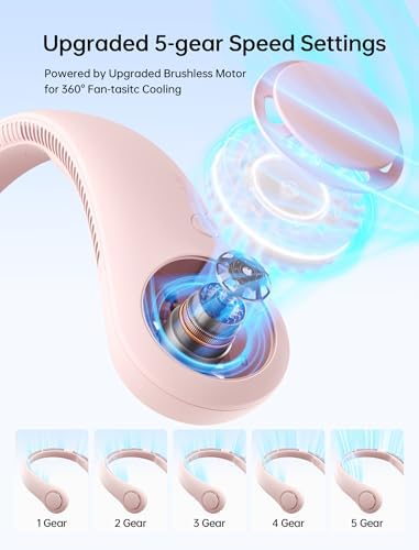 JISULIFE Portable Neck Fan, Hands-Free Bladeless, 5 Speeds, 4000 mAh