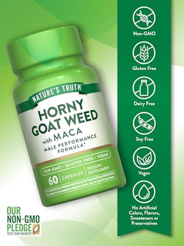 Nature's Truth Horny Goat Weed with Maca | 60 Powder Extract Capsules | Vegan, Non-GMO and Gluten Free Supplement