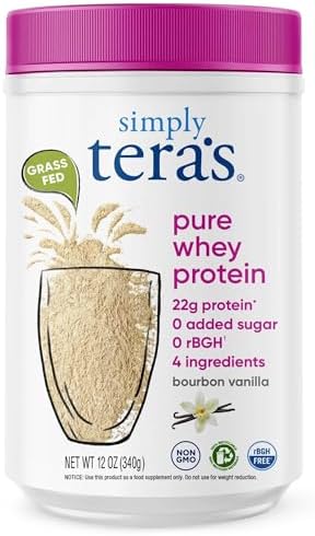 Simply tera's Pure Whey Protein Powder, Dark Chocolate, Clean Label - 12 Oz | Clean Whey Protein Powder, Made Without Artificial Sweeteners, Non-GMO, Kosher, rBGH-Free