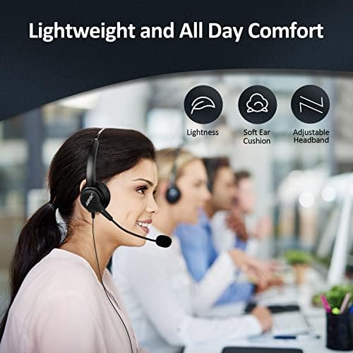 AGPTEK® Hands-Free Call Center Noise Cancelling Corded Headset | with Microphone, Monaural Headset Headphone for Desk Telephone, with 4-Pin RJ9 Crystal Head