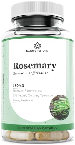 Nature Restore Rosemary Extract Supplement, Standardized to 20 Percent Carnosic Acid, 90 Capsules, Manufactured in USA, Non GMO, Gluten Free