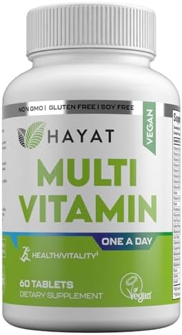 HAYAT Vitamins Vegan Natural Multivitamin, Daily Vitamins with Vitamin A, C, D, E, B1, B2, B3, B6, B12, Biotin, Zinc and More, 2 Month Supply