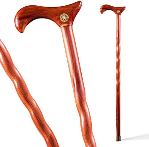 Brazos Handcrafted Wood Walking Cane, Twisted Cocobolo, Derby Style Handle, for Men & Women, Made in the USA, 37"