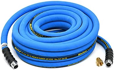 BLUBIRD BB3450 3/4" x 50' Rubber Air Hose, 100% Rubber, Lightest, Strongest, Most Flexible, 300 PSI, 50F to 190F Degrees, Ozone Resistant, High Strength Polyester Braided | Heavy Duty Reinforced Air Hose With 300 PSI Rating, Flexible Design, Kink Resista…