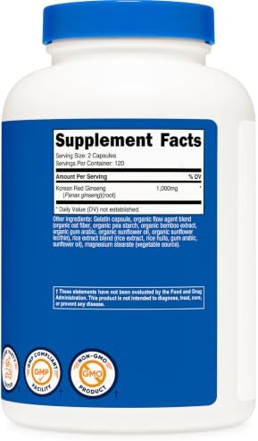 Nutricost Korean Ginseng 1000mg Per Serving, 240 Capsules, 120 Servings | 500 mg Per Capsule, Korean Panax Red Ginseng, Gluten-Free & GMO-Free