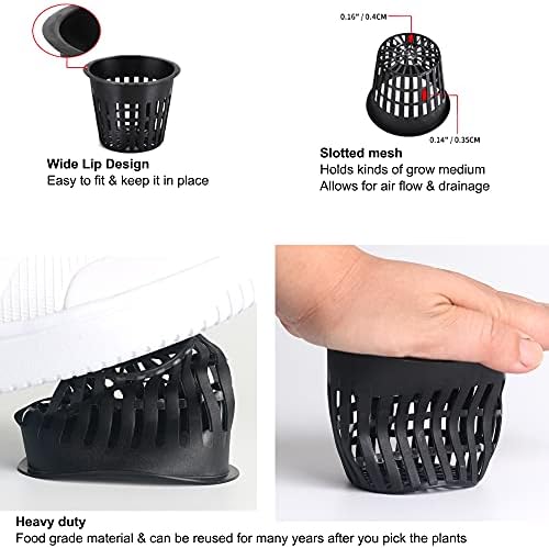 ORIMERC 30 Pack 3 inch Net Cup Pots with 30 feet Hydroponic Self Watering Wick & 30 Plant Labels Aquaponics Mason Jar Bucket Insert Orchid kratky Vegetable Gardening Growing Netted Basket Slotted Mesh