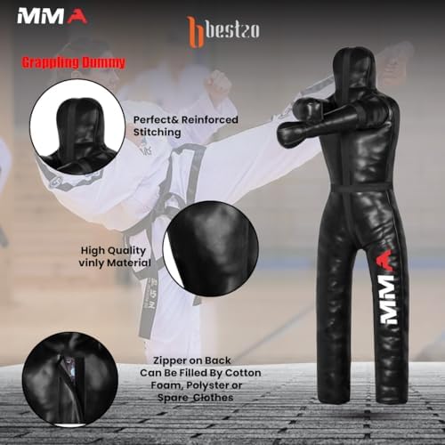 Bestzo MMA Grappling Dummy for Adult,Wrestling Dummy Jiu Jitsu, Judo Punching Bag Sparring Self Defense Training Dummy Black - Unfilled