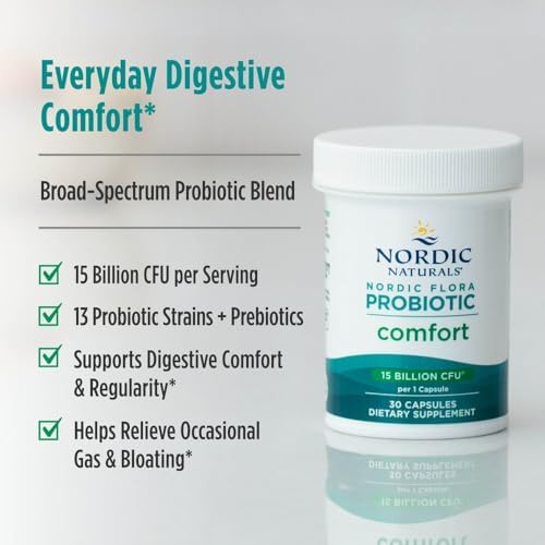 Nordic Naturals Nordic Flora Probiotic Daily, Immune Support - 60 Count | 4 strains, 12 billion CFU. Supports immune health, digestive wellness & optimal gut function. Vegan, Non-GMO. 30 servings.