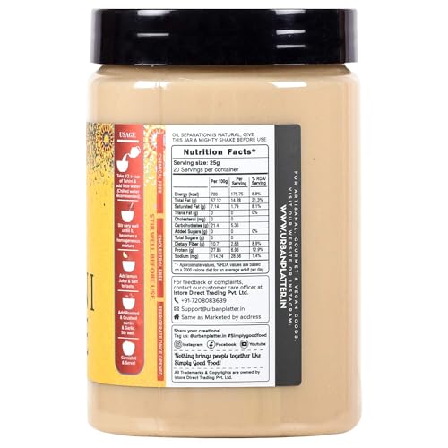 Urban Platter White Tahini Paste | 17.64 Oz (500g) | Creamy & Smooth Sesame Seed Paste | Ideal for Hummus, Salad Dressings, Sauce