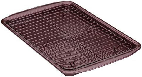 Circulon Nonstick Bakeware Set, Nonstick Cookie Sheet / Baking Sheet with Cooling Rack - 2 Piece, Merlot Red