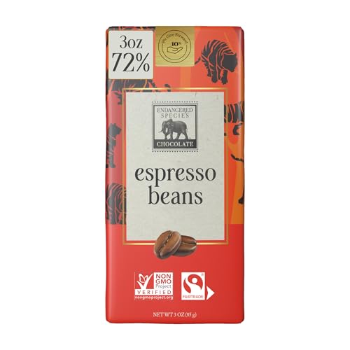 Endangered Species Dark Chocolate Bar with Espresso Beans (72% cocoa) | Premium 72% cocoa dark chocolate blended with espresso beans for a rich