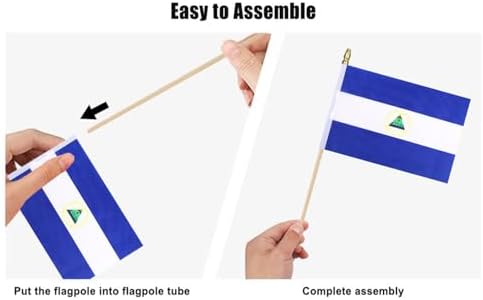 12Pcs Small Nicaragua Flags on Wooden Stick Mini Nicaraguans Flag Hand Held Flag Decorations,5x8 Inch