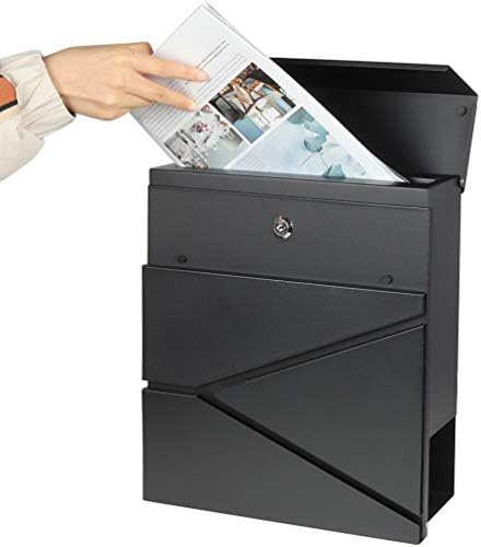Decaller Large Capacity Mailbox with Key Lock, Wall Mount Metal Mail Box with Newspaper Compartment for Outside, 14.4" x 13" x 4.2", 938 Black