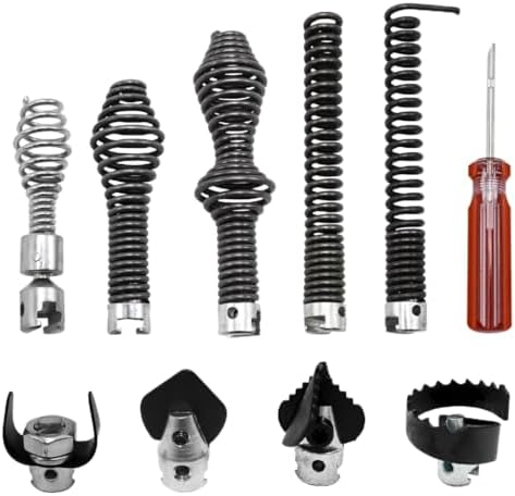10PCS K-400 Drain Snake Drill Attachment Kit - 5/8 Inch Auger Cutter Heads & Spiral Tips Set for K-400 C-4/C-6/C-7/C-8/C-9