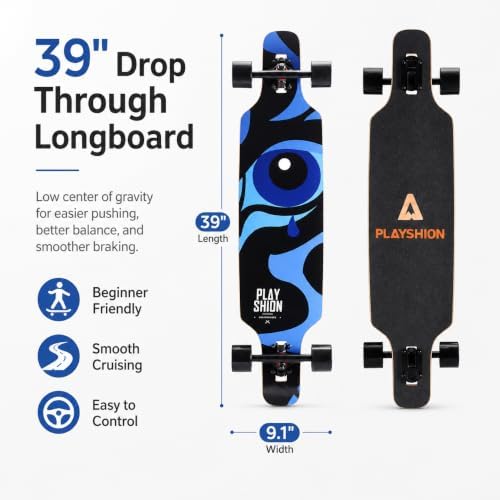 Playshion 39 Inch Drop Through Longboard Skateboard for Beginners