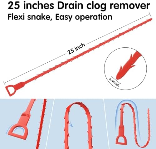25ft Drain Auger Heavy Duty, Professional Plumbing Snake with Drill Adapter, Manual & Powered Clog Remover for Kitchen, Bathroom, Shower Sink & Bathtub, Flexible Pipe Snake Cleaner with Gloves