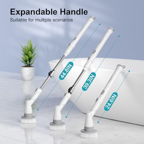 Ultrean Spin Brush, Cordless Electric Spin Scrubber with 4 Replaceable Brush Heads Adjustable Extension Handle