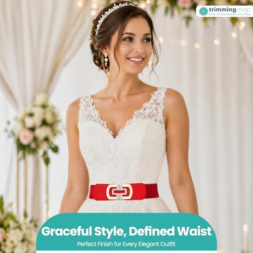 Trimming Shop Women's 60mm Elastic Waist Diamond Embellishment Belt Buckle