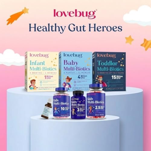 LOVEBUG Award Winning Probiotics | Constipation & Stomach Discomfort | Softer Bowel Movements | Easy-to-Take Powder | Ages 12 Months to 4 Years | 60 Packets