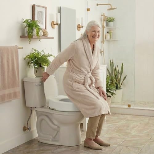 NOVA Toilet Seat Riser with Arms – Adds 5” Height, Raised Toilet Seat with ON/Off Front Lock, Adjustable & Removable Padded Arms (17.75”–20”), 300 lb Capacity, Safety Aid for Seniors