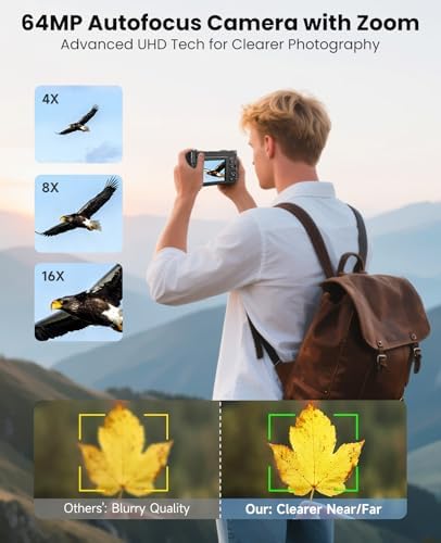 4K Digital Camera for Photography, with WiFi, 180° Flip Screen, 32GB Card | 64MP, Autofocus, 30FPS Video, Flash, Anti-Shake, 16X Zoom