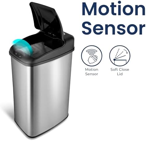 NINESTARS DZT-50-6 The Original Automatic Motion Sensor Trash Can, 13.2 Gal. / 50 L., Stainless Steel