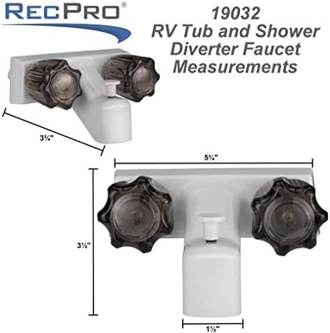 RecPro 4" RV Tub & Shower Diverter Faucet, White/Smoke, Handheld