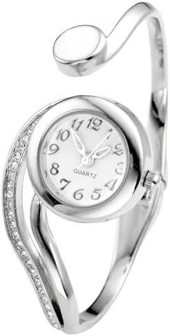 Top Plaza Women Casual Elegant Silver Tone Small Dial Bangle Cuff Bracelet Dress Analog Quartz Watch 6 Inches