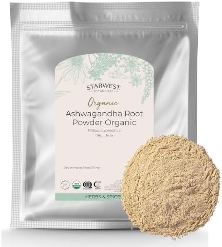 Starwest Botanicals Organic Ashwagandha Root Powder - Bulk 1 lb Bag | Dried Herb for Tea & Natural Herbal Blends, Certified Kosher, Non-GMO