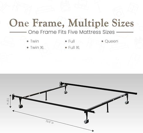 Kings Brand Furniture Adjustable Metal Bed Frame with Locking Wheels, Fits Twin, Twin XL, Full, Full XL & Queen Mattresses