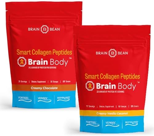 Brain Body Collagen Peptides Powder - Vital Protein & Collagen Supplement for Women & Men - Hydrolyzed Type I & III for Hair, Skin, Nails & Joint Health - 25 Servings - Creamy Vanilla Coconut - 875g