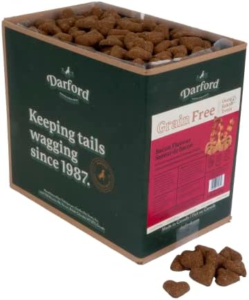 Darford Grain-Free Dog Treats – Tasty Bacon Flavor Minis – Heart-Shaped Crunchy Biscuits – No Corn, Wheat