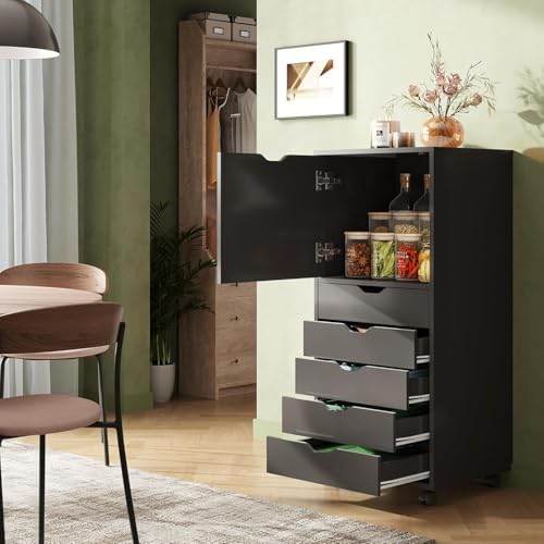 DEVAISE 7-Drawer Office File Cabinets, Mobile Craft Storage Cabinet, White | Wood Drawer Unit, Storage Cabinet, Rolling Cart, Printer Stand, Filing Cabinet with Drawers