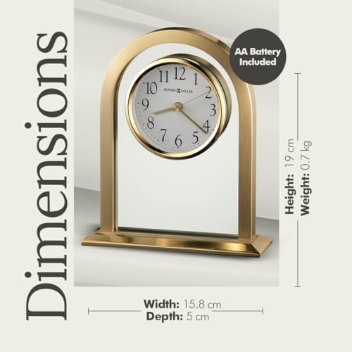 Howard Miller Imperial Brass Quartz Table Clock – Polished Finish, Glass Face – Mantel Clock for Home or Office, Gift for Wedding, Anniversary
