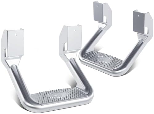 Kojem 2Pcs Silvery Aluminum Side Step Compatible with Chevy Chevrolet GMC Ford Isuzu Mitsubishi Dodge Jeep Nissan Toyota Mazda Side Hoop Step Polishing