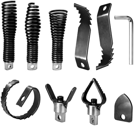 9-Piece Drain Snake Drill Attachment Kit, Drain Auger Replacement Heads with Hex Wrench for 5/16in-3/4in Cable, Fits 50ft-100ft Machines