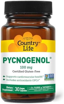 Country Life Pycnogenol 100mg - French Maritime Pine Bark Extract Antioxidants Supplement - Supports Cardiovascular Health - No Yeast, Corn, Wheat