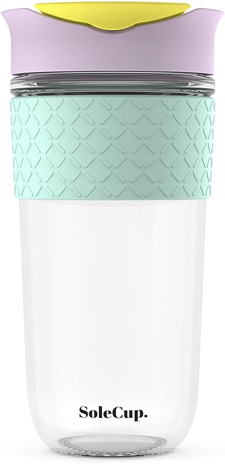 Large Travel Mug - Reusable Glass Coffee Mug - 18oz/530ml BPA-Free Hot Drink Travel Mug with Lid & Silicone Band (Black, 18oz)