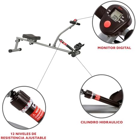 Sunny Health & Fitness Compact Hydraulic Rower with 12-Level Resistance | Full-Body Cardio, Joint-Friendly, Lightweight & Portable, Quiet & Smooth Ride, Easy-Assembly, Free SunnyFit App
