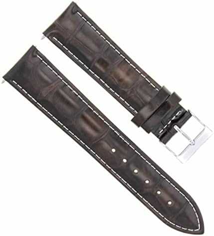 Ewatchparts 22mm Dark Brown Leather Replacement Watch Strap White Stitching Silver Buckle Compatible With Invicta Diver
