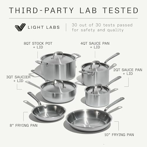 Made In Cookware - 10 Piece Stainless Steel Pot and Pan Set - 5 Ply Clad - Includes Stainless Steel Frying Pans, Saucepans