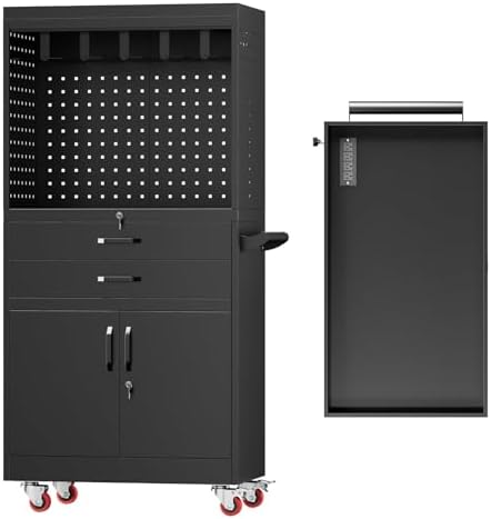 Mobile Tool Cart, Tool Chest with Locking Wheels, Charging Station | Large Storage - Heavy Duty Rolling Workbench for Garage, Workshop