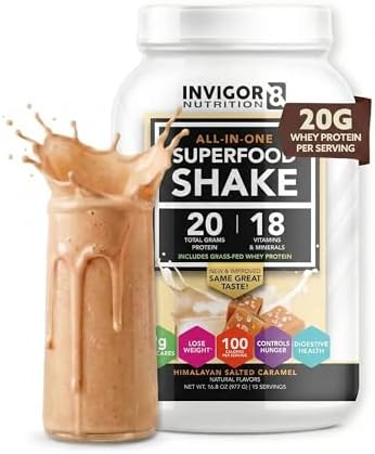 Superfood Grass Fed Whey Protein Isolate Shake Chocolate Brownie Gluten-Free and Non GMO Meal Replacement with Probiotics and Omega 3 (645g)