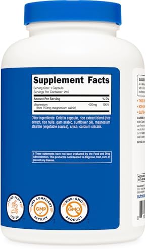 Nutricost Magnesium Oxide 750mg, 240 Capsules, 420mg of Magnesium, GMO-Free | Gluten Free