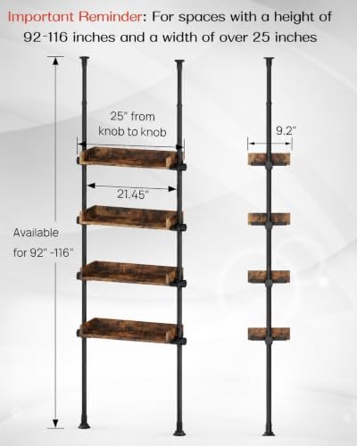 ALLZONE Bathroom Organizer, Over The Toilet Storage, 4-Tier Adjustable Wood Shelves for Small Rooms, Saver Space Rack, 92 to 116 Inch Tall
