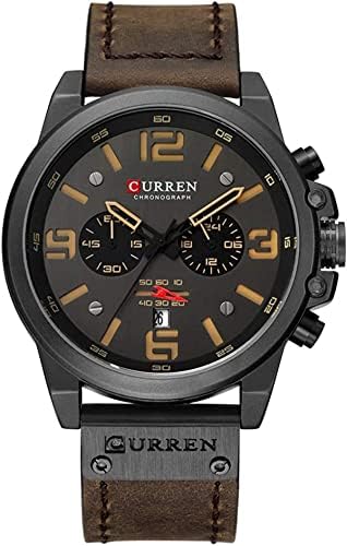 FANMIS Mens Classic Analog Quartz Chronograph Sandwich Dial Leather Watch