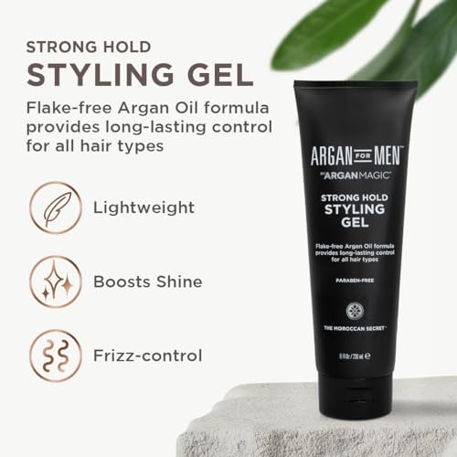 Argan Magic Strong Hold Styling Gel - Flake-Free Argan Oil Formula for Superior Hold and Long-lasting Control | Paraben Free, (8 Fl Oz)