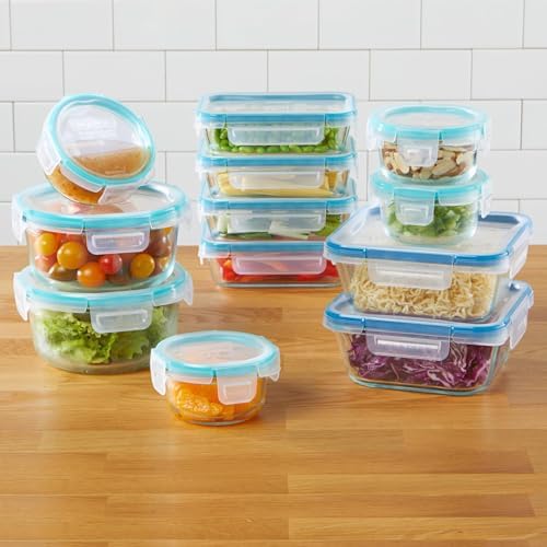Snapware Glass Total Solutions (12-Pack) Food Storage Containers Set | Airtight & leakproof plastic locking BPA-free lids, freezer, dishwasher, microwave safe