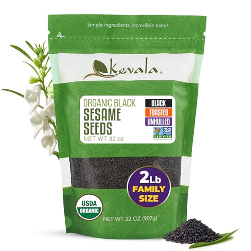 Organic Black Toasted Sesame Seeds - 1 lb, 16 oz, Unhulled Roasted Seeds | For Preparing a Black Tahini Paste and Hummus Dip, Gluten Free Kitchen Staple, Addition to Your Bagel and Salad Toppings