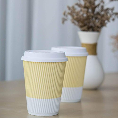 Disposable Coffee Cups With Lids - (80 set) 12 oz Paper To Go Coffee Cups With Resealable Lids Prevent Leaks! Travel Insulated Hot Beverage Drink Cup. Will Not Bend With Heat or Burn Fingers